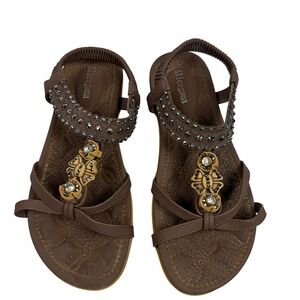 Alicegana Boho Rhinestone Embellished Womens Slingback Sandals Brown